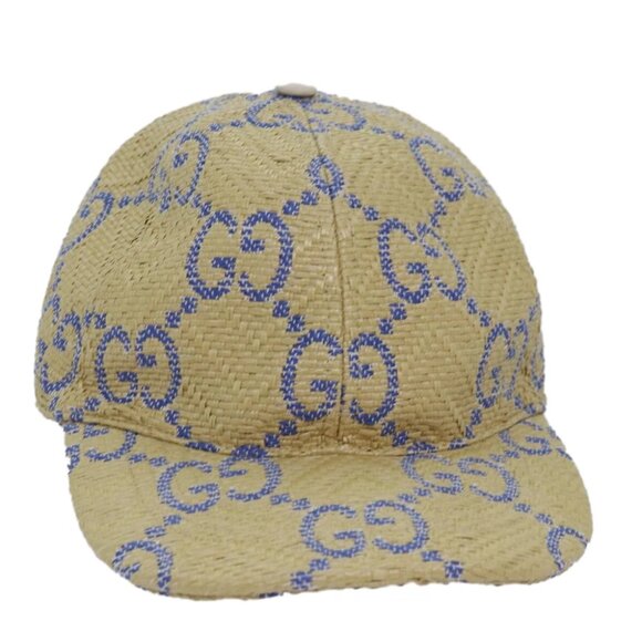 GUCCI Cap GG Canvas Raffia L size Beige 701713 Auth am6474V - Picture 2 of 16